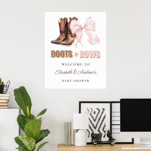 Boots & Bows TWINS Baby Shower Welcome Poster (Heimbüro)