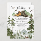 Boots Boy Pine Adventure Begin Forest Baby Shower Einladung (Vorne/Hinten)