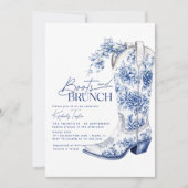 Boots & Brunch Blue Chinoiserie Brautparty Einladung (Vorderseite)