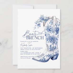 Boots & Brunch Blue Chinoiserie Brautparty Einladung