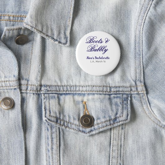 Boots & Bubble bachelorette party name purpleplace Button (Beispiel)