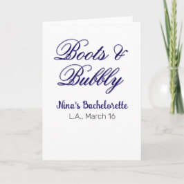 Boots & Bubble bachelorette party name purpleplace Karte