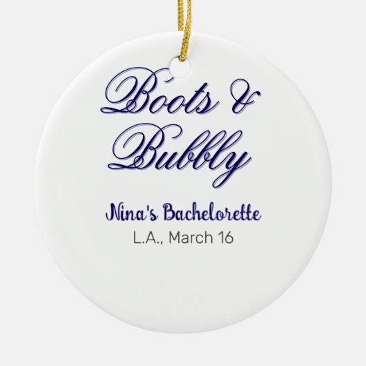 Boots & Bubble bachelorette party name purpleplace Keramik Ornament (Vorne)