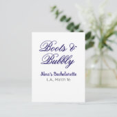 Boots & Bubble bachelorette party name purpleplace Postkarte (Stehend Vorderseite)