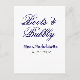 Boots & Bubble bachelorette party name purpleplace Postkarte