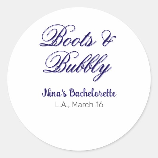 Boots & Bubble bachelorette party name purpleplace Runder Aufkleber (Vorderseite)