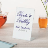 Boots & Bubble bachelorette party name purpleplace Sockelschild (In SItu)