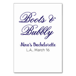 Boots & Bubble bachelorette party name purpleplace Tischnummer