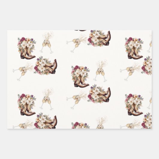 Boots & Bubbly Boho Western Brautparty Geschenkpapier Set (Vorderseite 2)