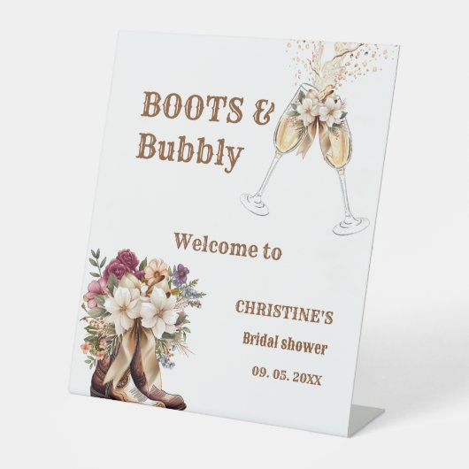 Boots & Bubbly Boho Western Brautparty Willkommen Sockelschild (Vorderseite)