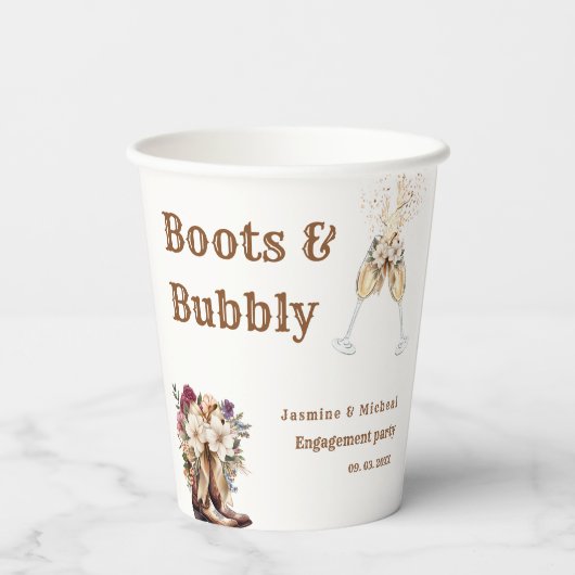 Boots & Bubbly Boho Western Engagement Party Pappbecher (Rückseite)