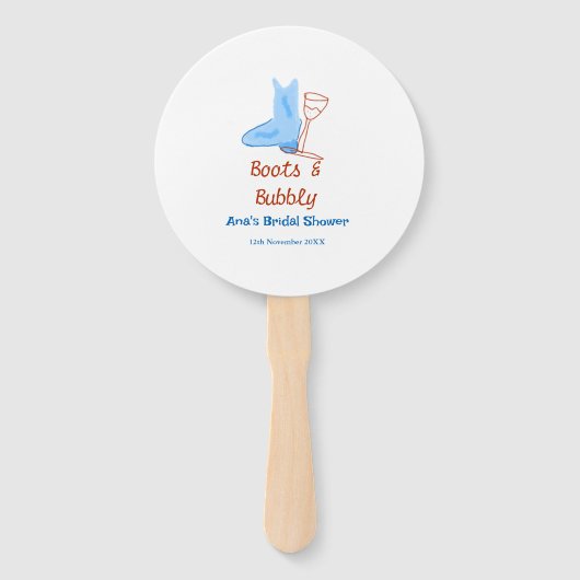 Boots & bubbly champagne bottle bridal shower blue fächer (Vorderseite)
