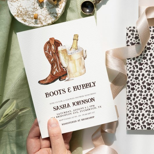Boots & Bubbly Rustic Western Bridal Shower Einladung