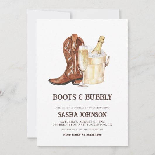 Boots & Bubbly Rustic Western Bridal Shower Einladung (Vorderseite)