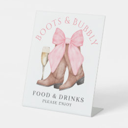 Boots Bubbly Western Brautparty Essen Trinken Sockelschild