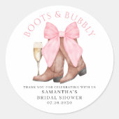 Boots Bubbly Western Country Bridal Shower  Runder Aufkleber (Vorderseite)