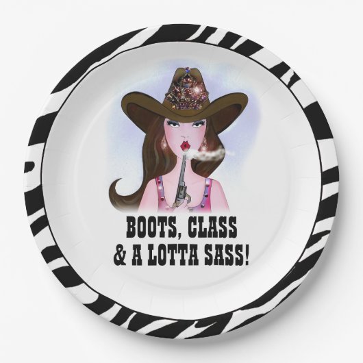 "BOOTS, CLASS & A LOTTA SASS!" PAPPTELLER (Vorderseite)
