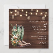 Boots Cowgirl Cowboy String Lights Floral Wedding Einladung (Vorderseite)