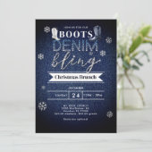 Boots Denim Bling Christmas Church Brunch Party Einladung (Stehend Vorderseite)