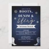 Boots Denim Bling Church Brunch Weihnachtsfest Par Einladung (Vorderseite)