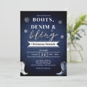 Boots Denim Bling Church Brunch Weihnachtsfest Par Einladung (Stehend Vorderseite)