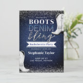 Boots Denim Bling Diamonds Chic Junggeselinnen-Abs Einladung (Stehend Vorderseite)