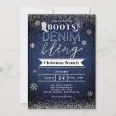 Boots Denim Bling Schnee Weihnachtskirche Party Einladung (Vorderseite)