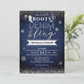 Boots Denim Bling Schnee Weihnachtskirche Party Einladung (Stehend Vorderseite)