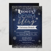 Boots Denim Bling Schnee Weihnachtskirche Party Einladung (Vorne/Hinten)