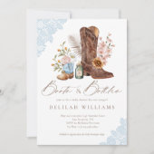 Boots & Flaschen Blue Cowboy Western Babydusche Einladung (Vorderseite)