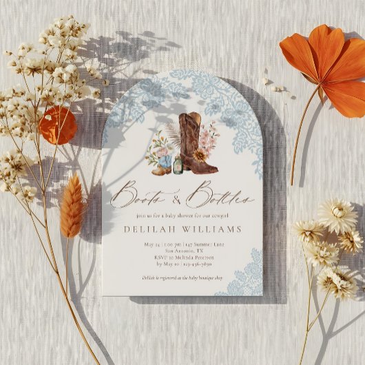 Boots & Flaschen Blue Cowboy Western Babydusche Einladung