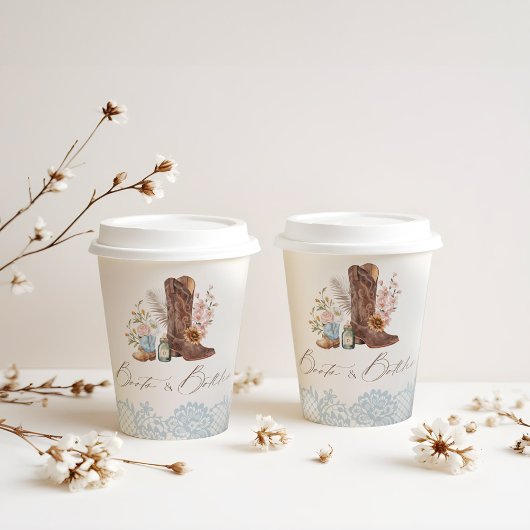 Boots & Flaschen Blue Cowboy Western Babydusche Pappbecher