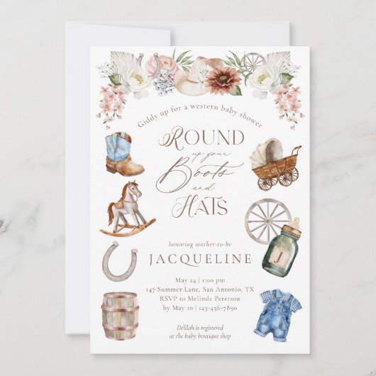 Boots & Hats Wild West Western Cowboy Babydusche Einladung (Vorderseite)
