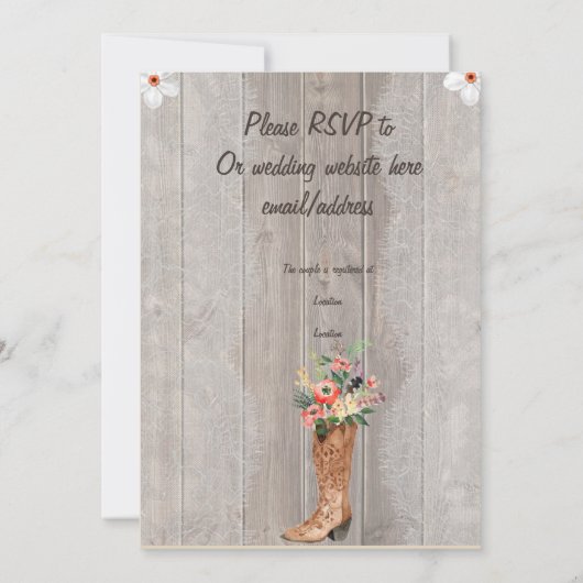 Boots Hochzeit einladen Einladung (Rückseite)