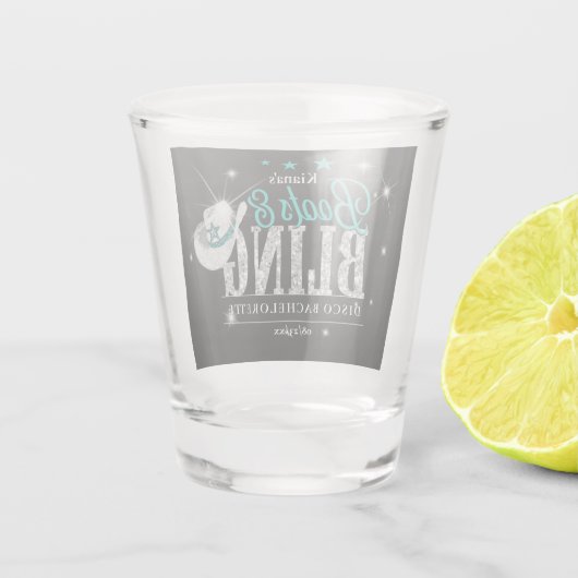 Boots 'n Bling Disco Bachelorette Aquamarin Black  Schnapsglas (Rückseite)