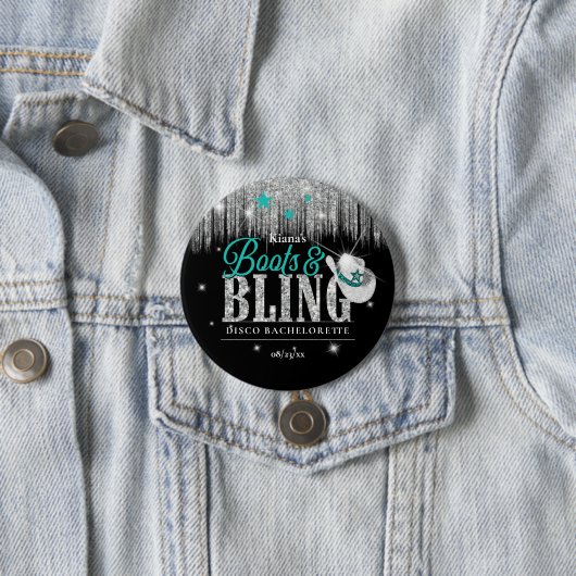 Boots 'n Bling Disco Bachelorette Aquamarin ID925 Button (Beispiel)