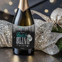 Boots 'n Bling Disco Bachelorette Aquamarin ID925 Schaumweinetikett