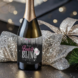 Boots 'n Bling Disco Bachelorette ID925 Schaumweinetikett