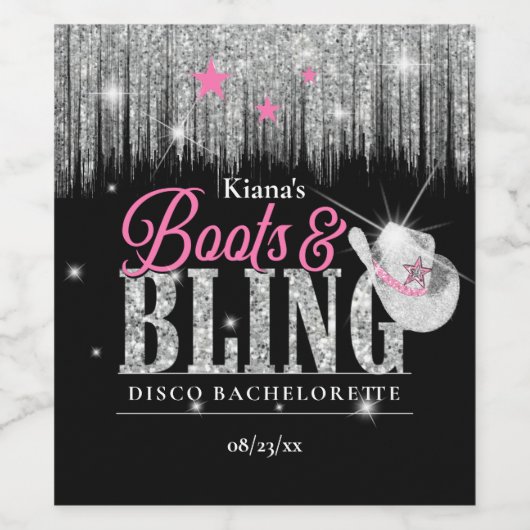Boots 'n Bling Disco Bachelorette ID925 Weinetikett (Einzelnes Label)