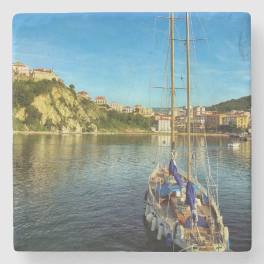 Boots-näherndes Ufer | Agropoli Steinuntersetzer (Vorderseite)