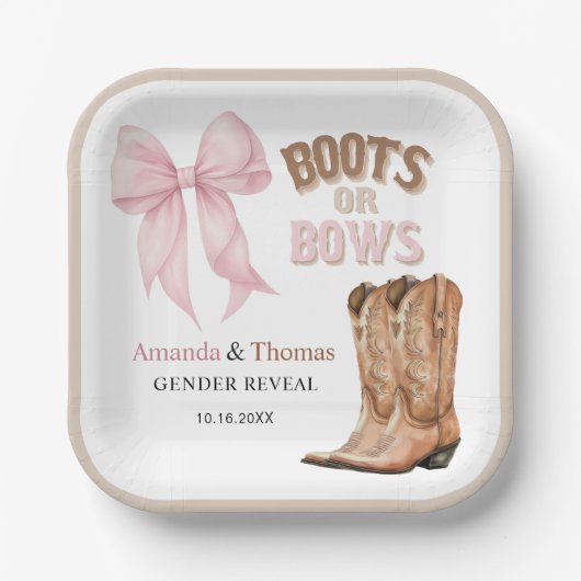 Boots oder Bows Western Geschlechtsenthüllung Pappteller (Vorderseite)