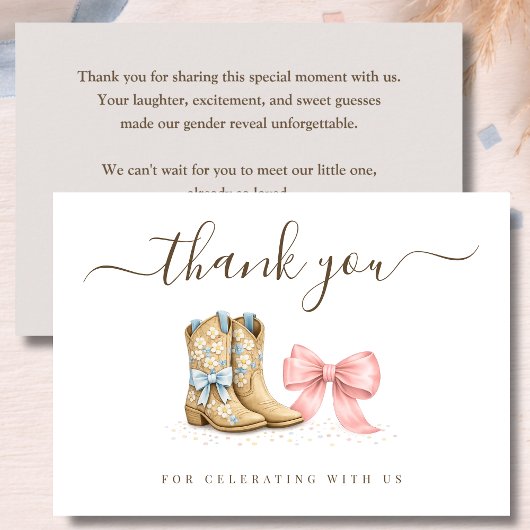 Boots oder Schleifen Western Chic Geschlechtsenthü Dankeskarte