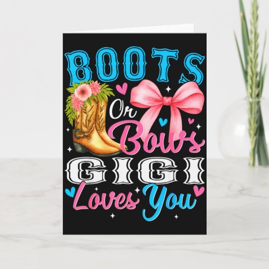 Boots Or Bows Gigi Loves You Gender Reveal Family Karte (Vorderseite)