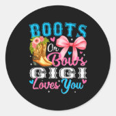 Boots Or Bows Gigi Loves You Gender Reveal Family Runder Aufkleber (Vorderseite)