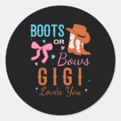Boots Or Bows Gigi Loves You Gender Reveal Party Runder Aufkleber (Vorderseite)