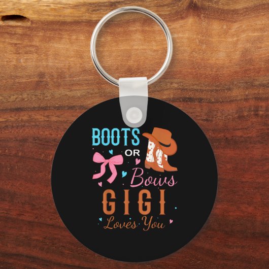 Boots Or Bows Gigi Loves You Gender Reveal Party Schlüsselanhänger (Vorderseite)