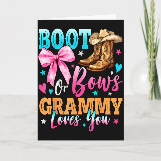 Boots Or Bows Grammy Loves You Gender Reveal Famil Karte (Vorderseite)