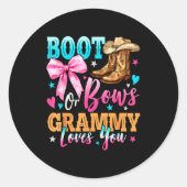 Boots Or Bows Grammy Loves You Gender Reveal Famil Runder Aufkleber (Vorderseite)