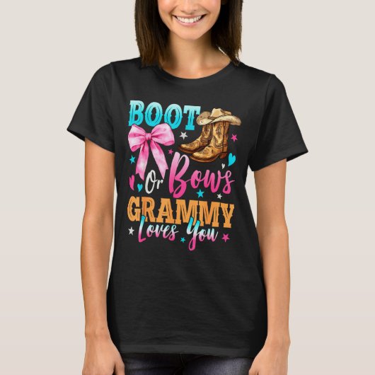 Boots Or Bows Grammy Loves You Gender Reveal Famil T-Shirt (Vorderseite)