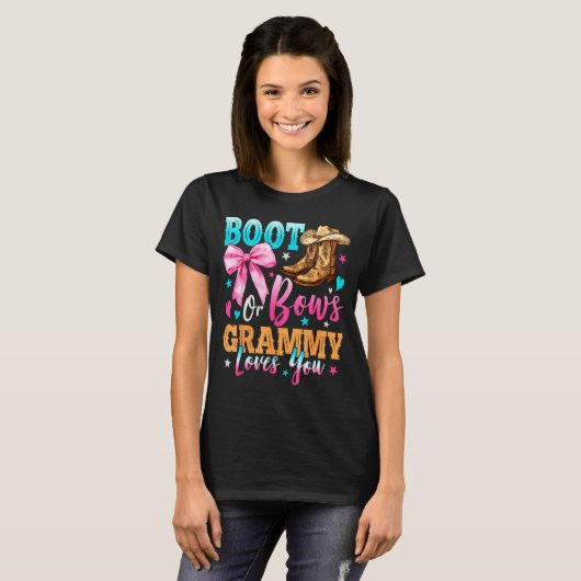 Boots Or Bows Grammy Loves You Gender Reveal Famil T-Shirt (Vorne ganz)